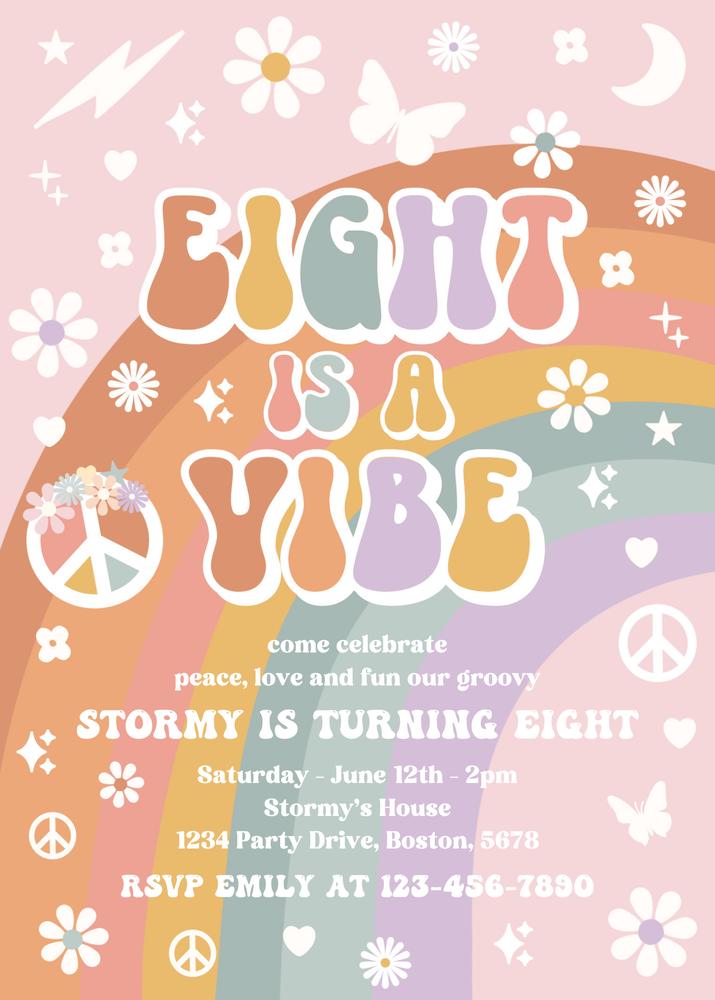 Eight Is A Vibe Groovy 8th Birthday Invitation | Editable Canva Template