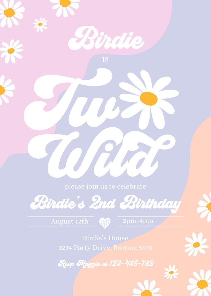 Two Wild 2nd Birthday Invitation | Boho Daisy Groovy Hippie Canva Template