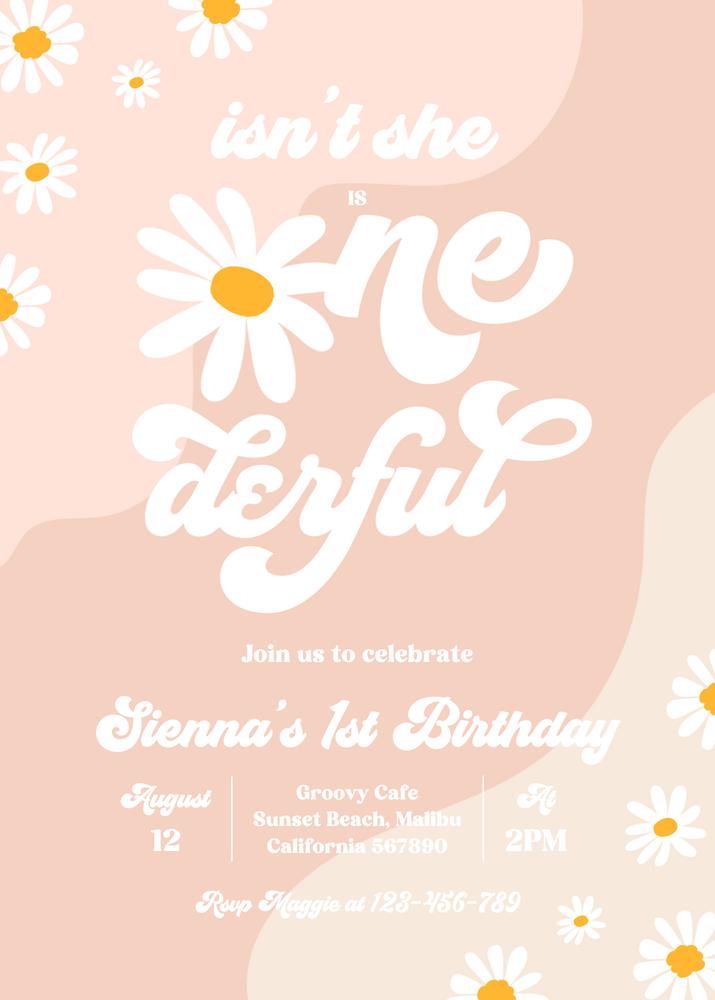 Groovy Daisy 1st Birthday Invitation | Boho Retro One-derful Canva Template