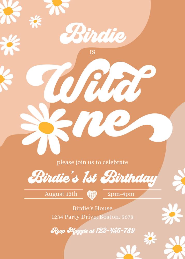 Wild One 1st Birthday Invitation | Boho Daisy Groovy Hippie Canva Template