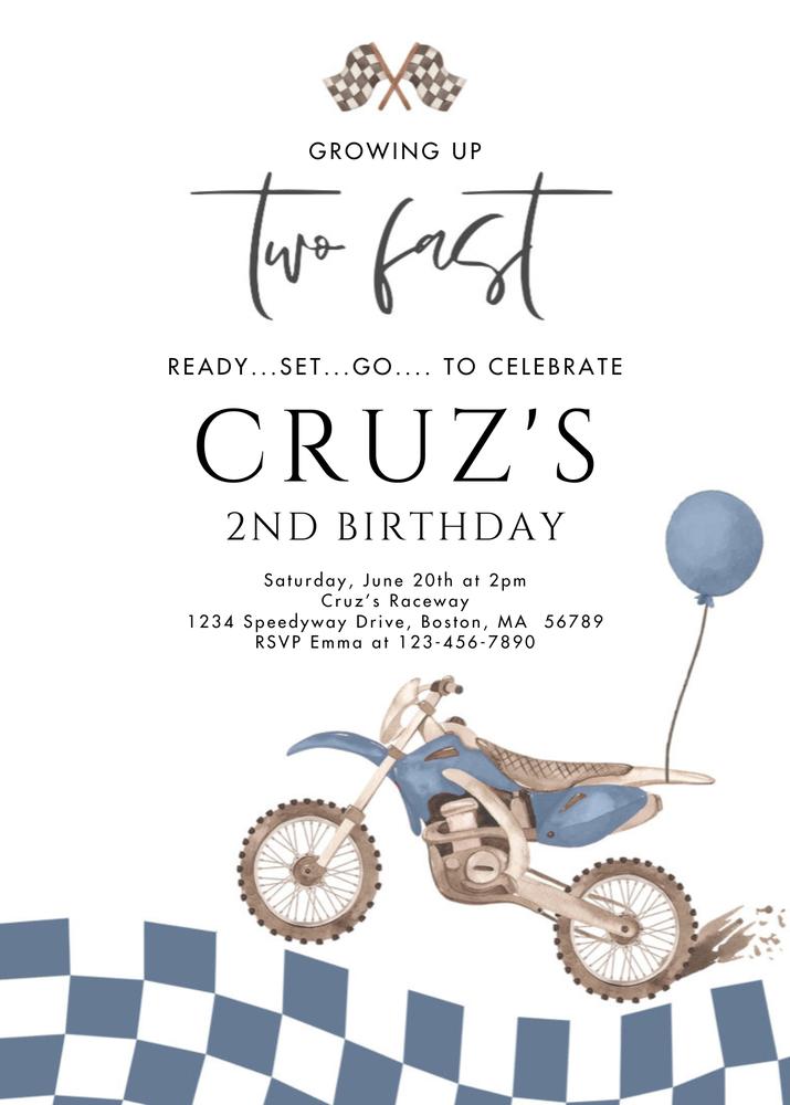 Two Fast Dirt Bike 2nd Birthday Invitation | Editable Canva Racing Template