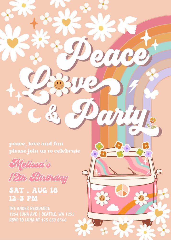 Pink Groovy Van Birthday Invitation | Editable Canva Template Any Age