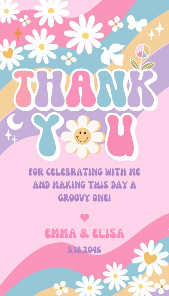Two Groovy Birthday Favor Tag & Invite | Daisy Rainbow Canva Template