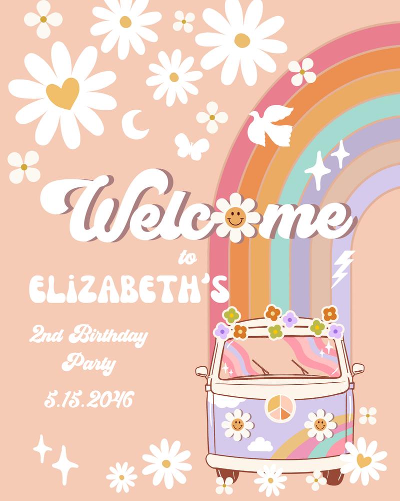 Groovy Purple Van Birthday Welcome Sign | Editable Canva Template