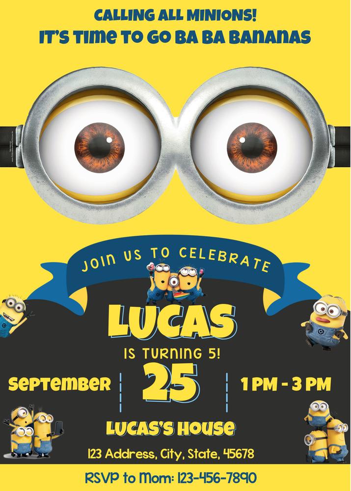 Minion Birthday Invitation Template | Editable Canva Kids Party Invite