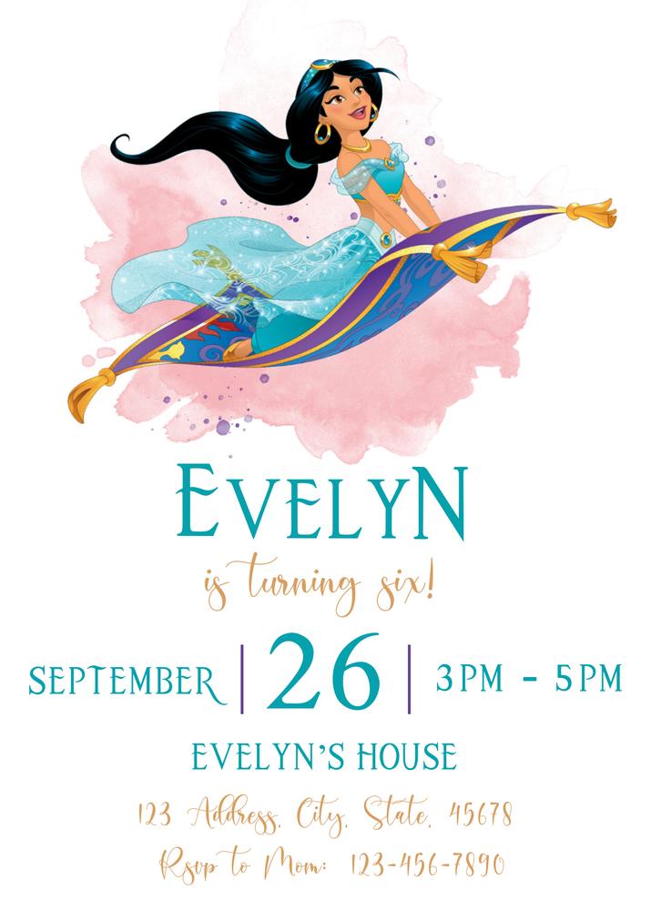 Jasmine Birthday Invitation Template | Editable Princess Party Invite DIY