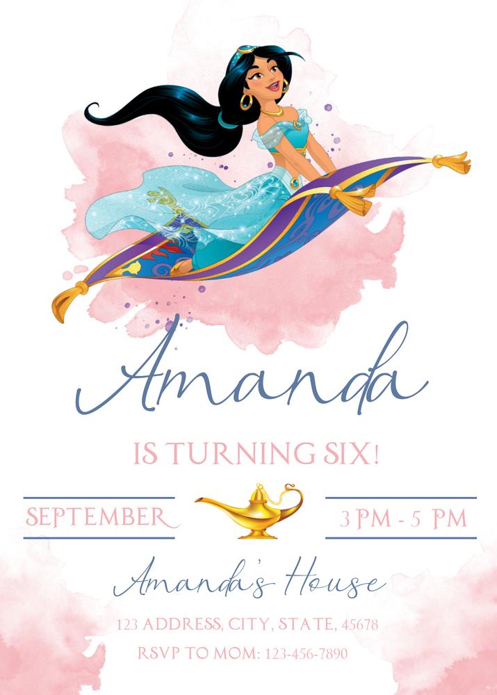 Jasmine Birthday Invitation Template | Editable Princess Party Invite DIY