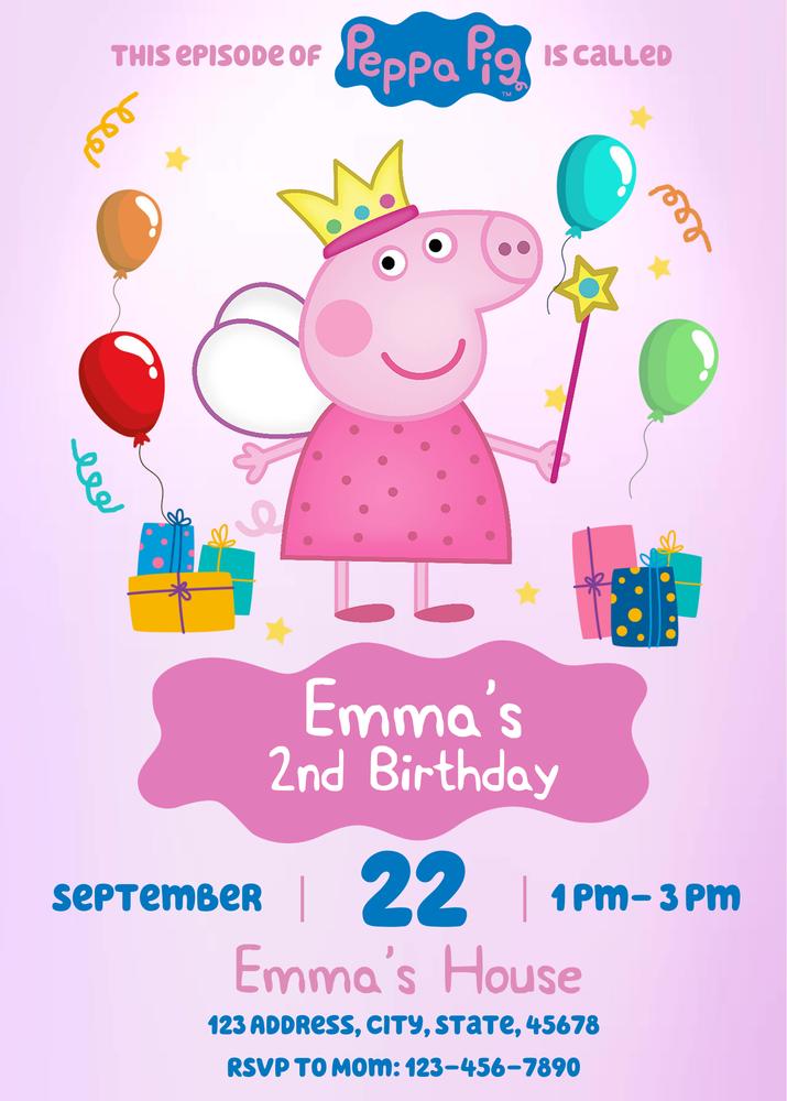 Peppa Pig Birthday Invitation Template | Editable Canva Kids Party Invite
