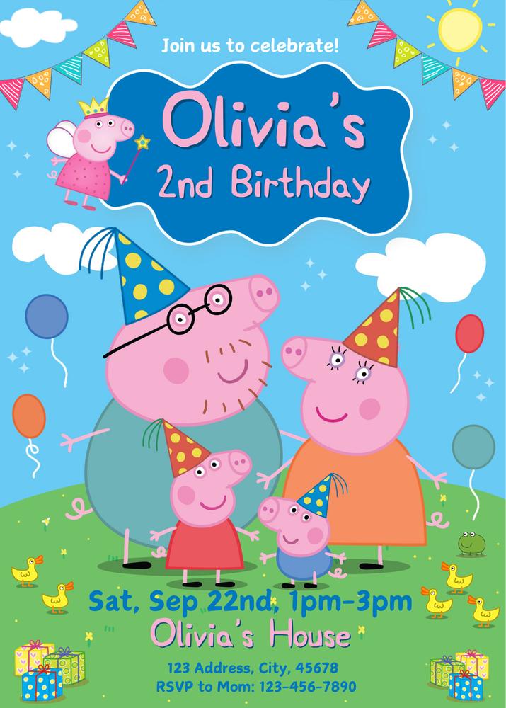 Editable Peppa Pig Birthday Invitation Template | Canva Instant Download