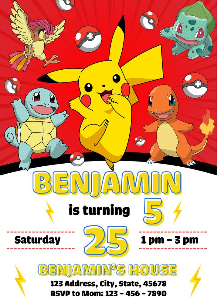 Editable Pokemon Birthday Invitation Template | DIY Canva Invite for Kids