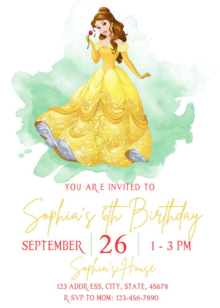 Belle Birthday Invitation Template | Editable Princess Theme Party Invite