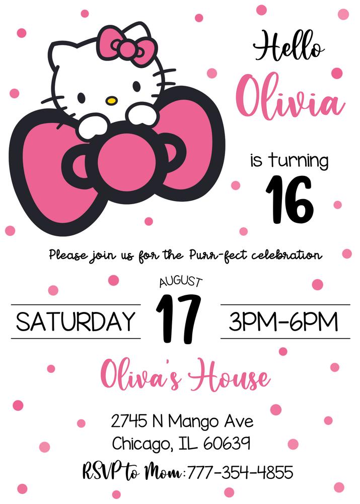 Editable Hello Kitty Birthday Invitation Template | Pink Girls Party Invite