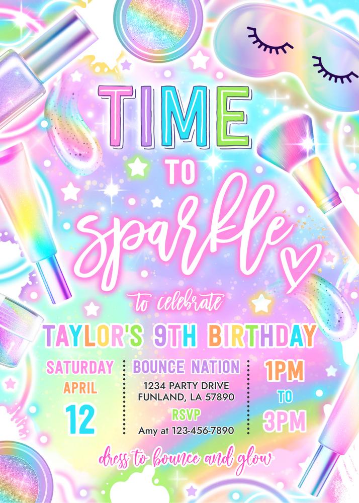 Glitz and Glam Spa Makeup Birthday Invitation | Editable Canva Template