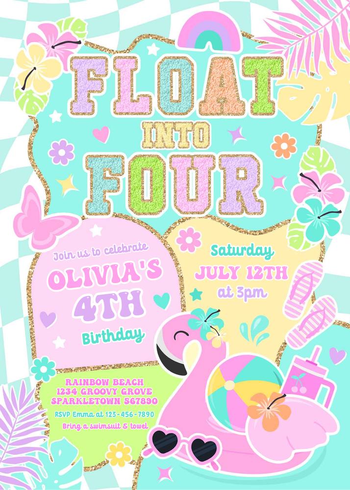 Preppy Float Into Four 4th Birthday Pool Party Invitation Canva Template