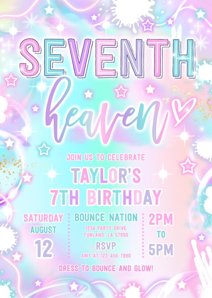 7th Heaven Pastel Neon Glow Birthday Party Invitation | Canva Template Y7T