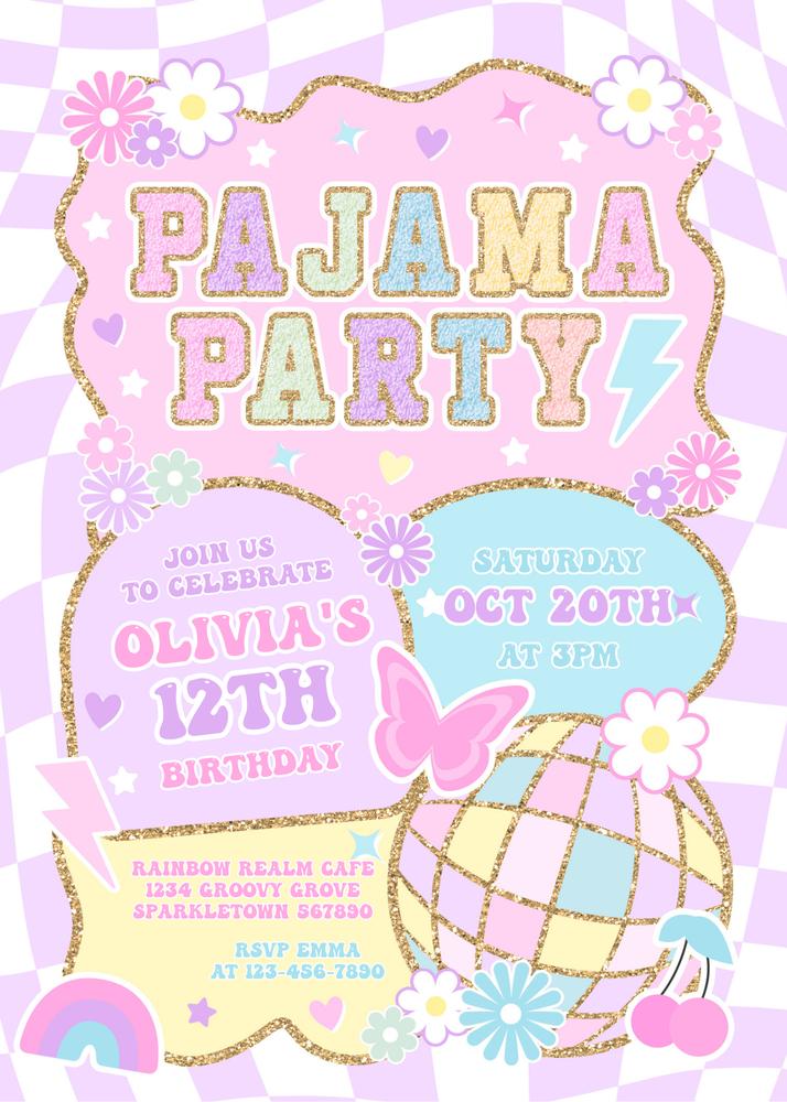 Preppy Varsity Pajama Party Invitation | Editable Canva Slumber Birthday Template
