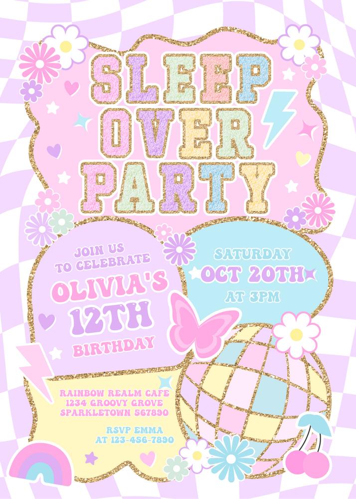 Preppy Varsity Birthday Invite Template | Editable Tween Sleepover Canva