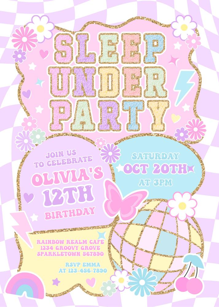 Preppy Varsity Sleepunder Invitation | Editable Tween Teen Birthday Canva Template