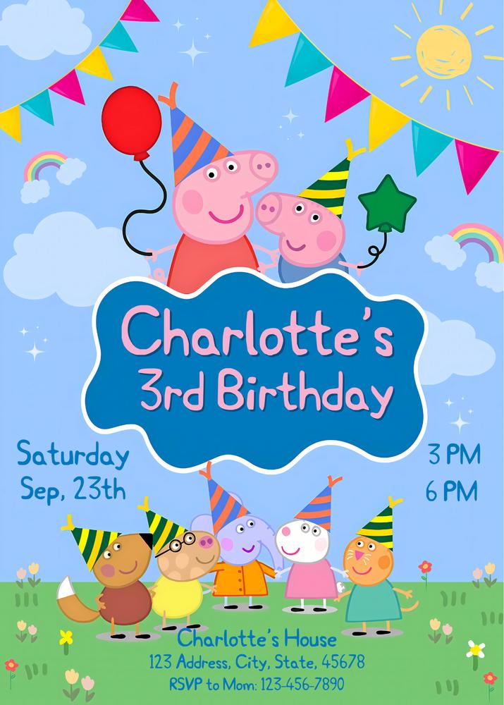 Editable Peppa Pig Birthday Invitation Template | Canva Instant Download