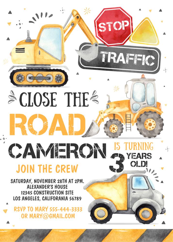 Construction Birthday Invitation Template | Editable Dump Truck Party Invite