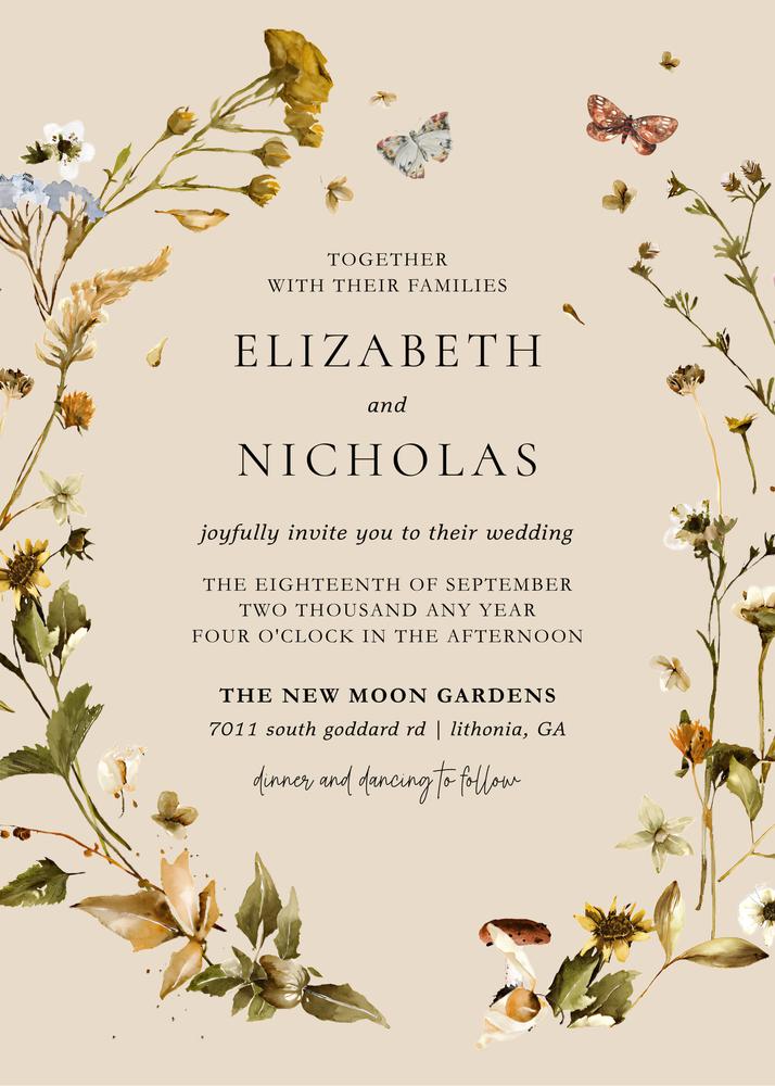 Boho Autumn Wildflower Wedding Invitation | Editable Canva Template