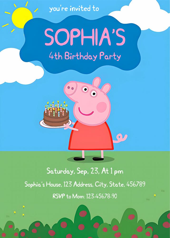 Editable Peppa Pig Birthday Invitation Template | Instant Download Canva DIY