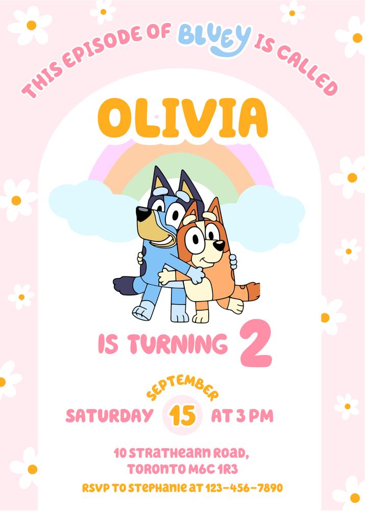 Bluey and Bingo Birthday Invitation Template - Editable Canva Party Invite