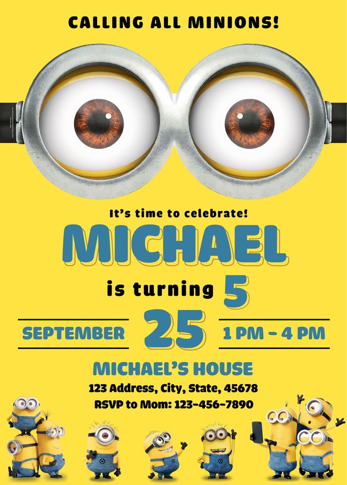 Editable Minions Birthday Invitation Template | Boys Party Invite for Canva