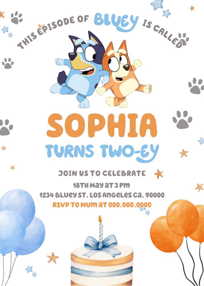 Bluey and Bingo Birthday Invitation Template | Editable Canva Cake Design