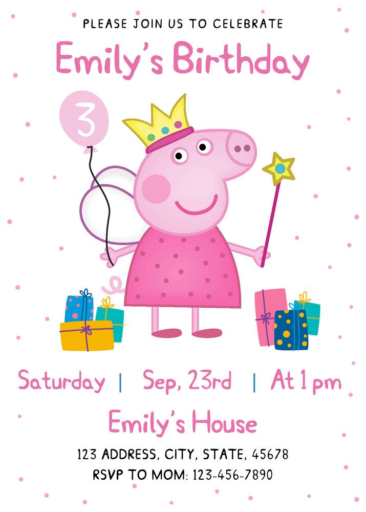 Editable Peppa Pig Birthday Invitation Template | Canva Instant Download