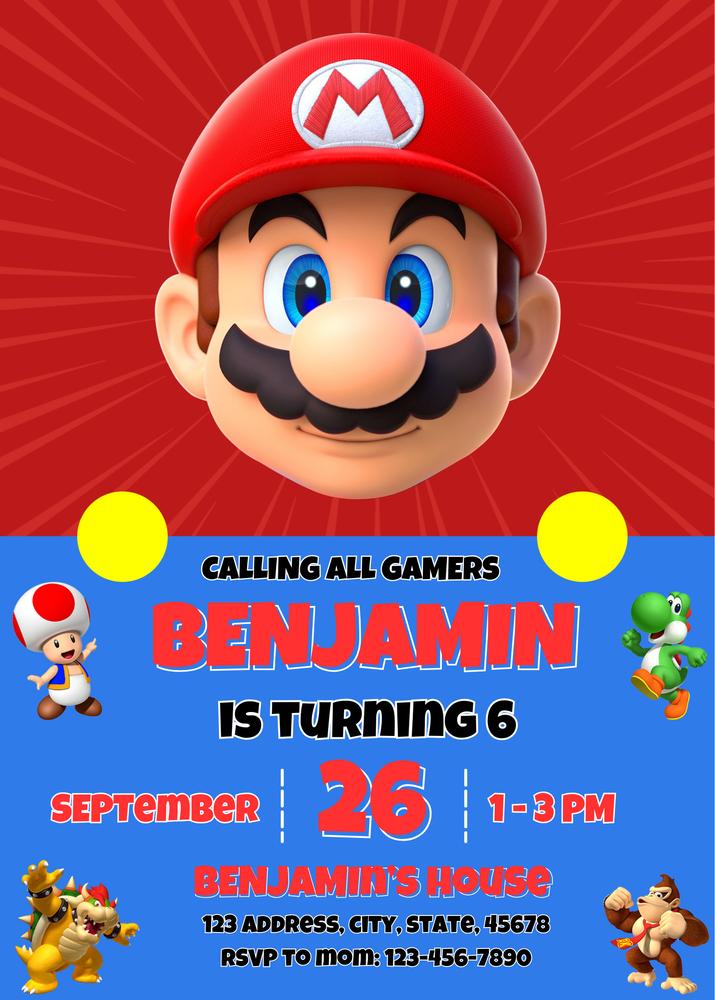 Editable Super Mario Birthday Invitation Template | Canva Instant Download