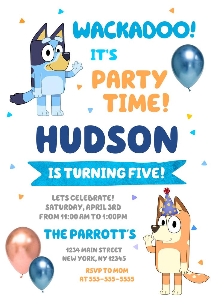 Bluey & Bingo Rainbow Birthday Invitation | Editable Canva Template for Girls
