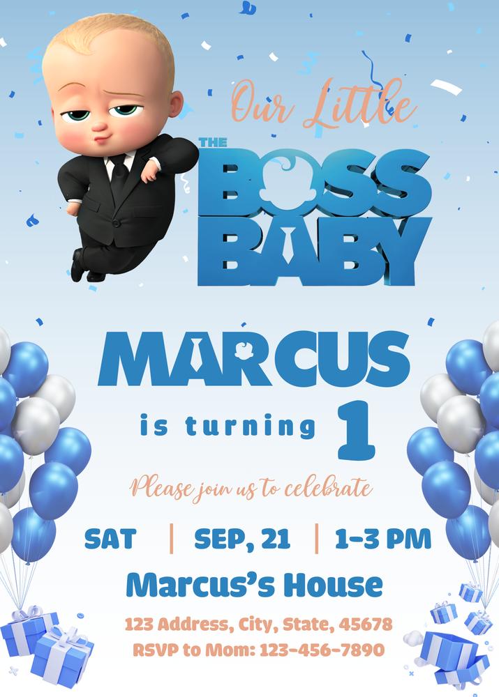 Editable Boss Baby Birthday Invitation Template - Canva Instant Download