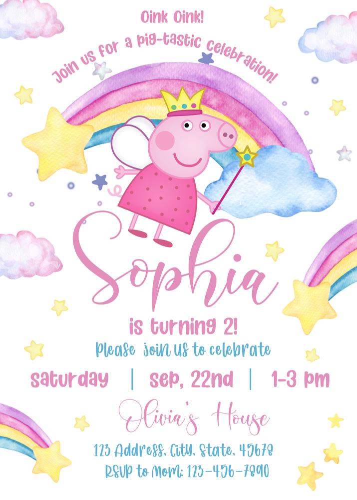 Peppa Pig Birthday Invitation Template | Editable Canva Kids Party Invite