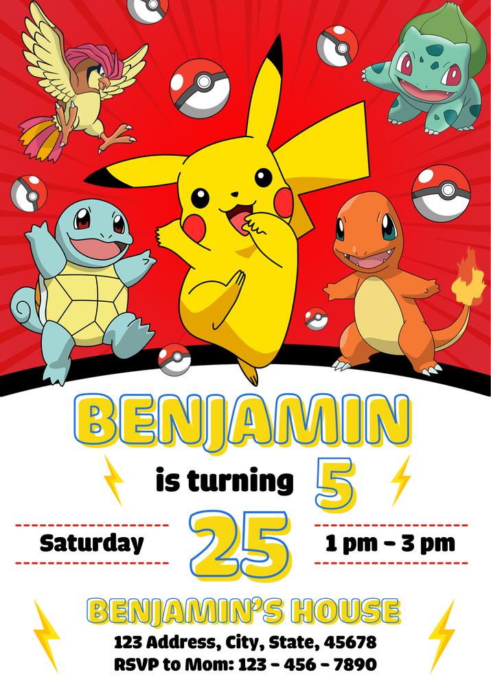 Editable Pokemon Birthday Invitation | Kids Boy Party Template for Canva