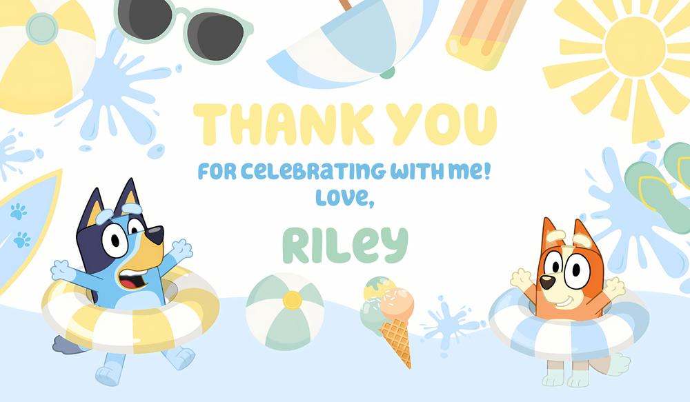 Bluey and Bingo Pool Party Gable Box Label | Editable Canva Template
