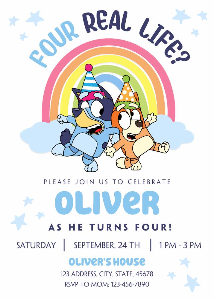 Bluey and Bingo Birthday Invitation | Editable Canva Template Blue Boy Party
