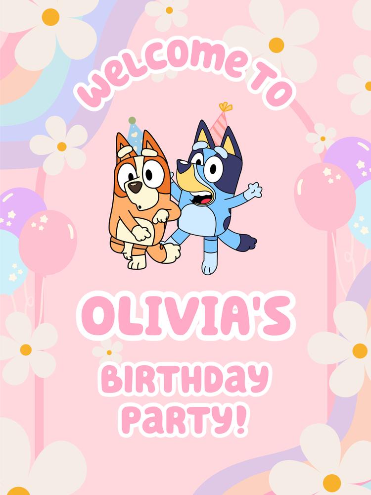 Editable Bluey Rainbow Daisy Birthday Welcome Sign Canva Template - Any Age
