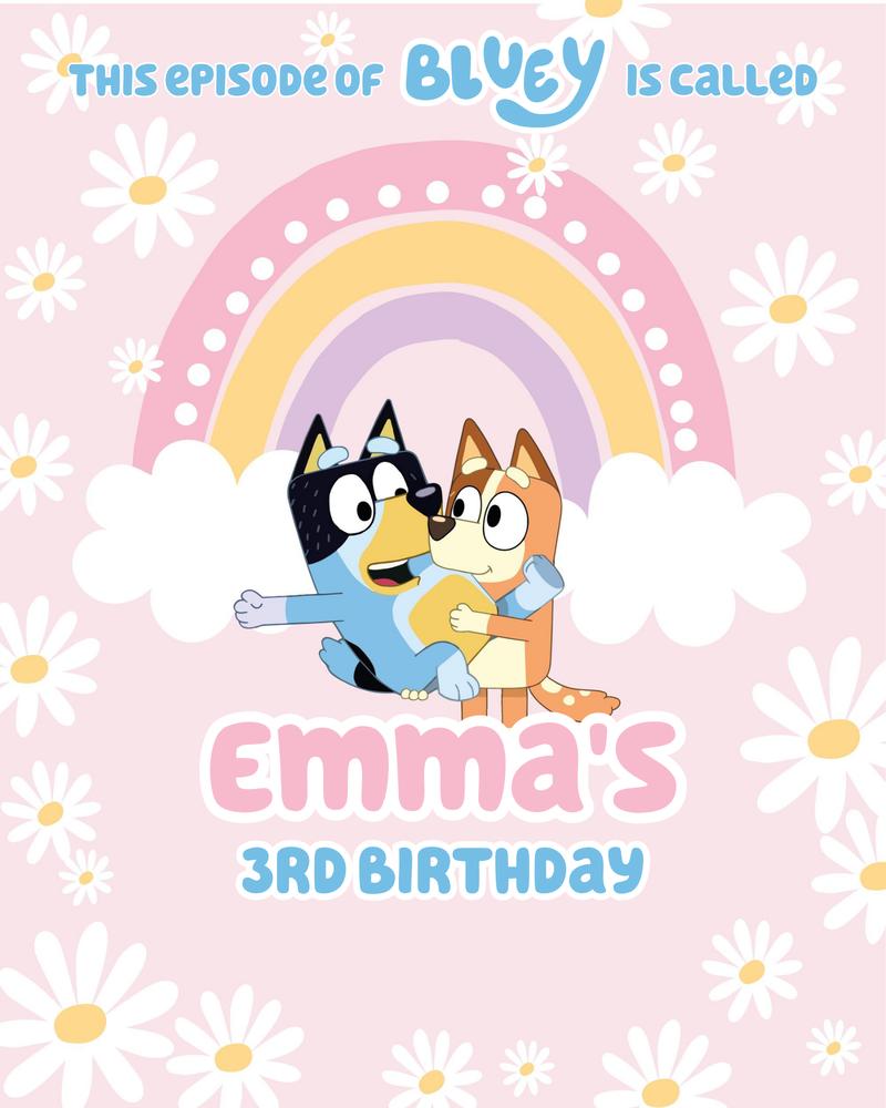 Editable Bluey Pink Daisy Table Signs - Birthday Party Canva Template