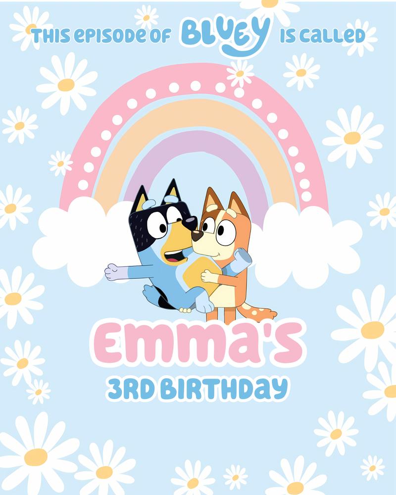 Bluey Blue Daisy Birthday Table Signs | Editable Canva Template DIY