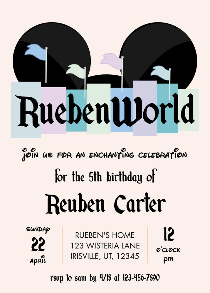Editable Blue Vintage Disneyland Birthday Invitation | Retro Disney Park Any Age