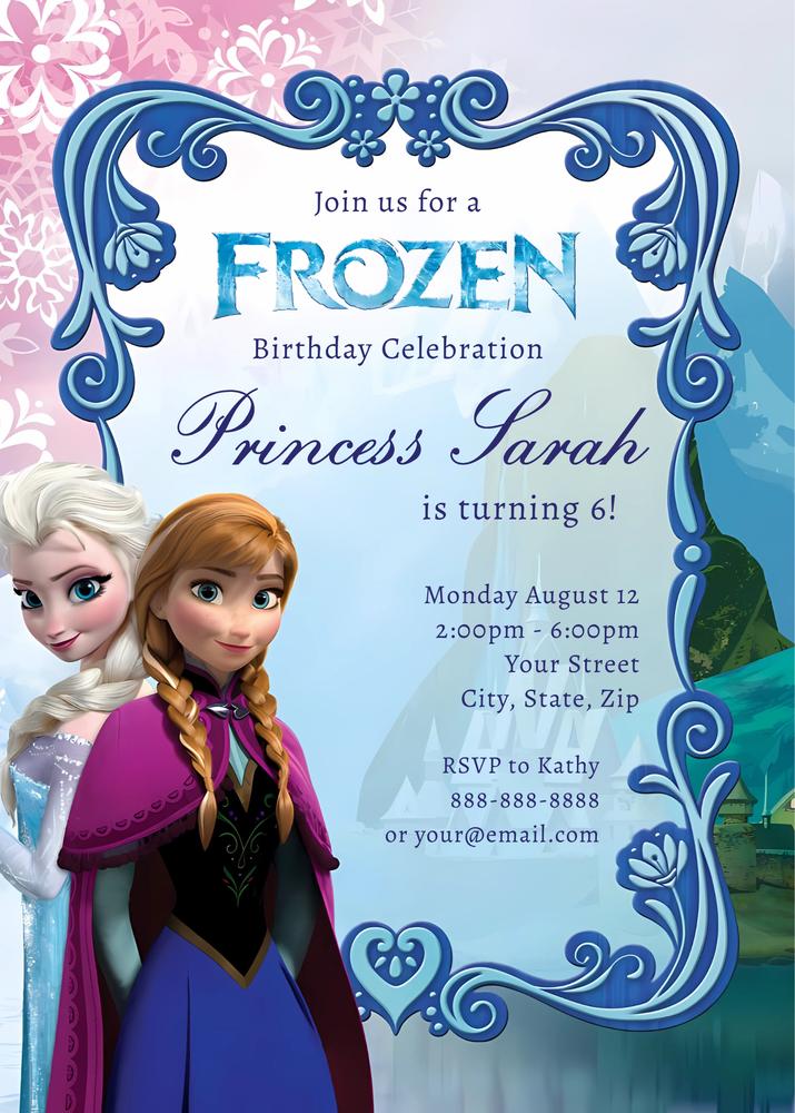 Disney Frozen Birthday Invitation Template | Editable Canva Invite for Kids