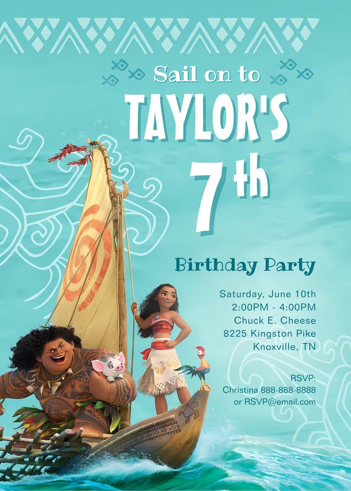 Moana Birthday Invitation Template | Editable Oceania Tropical Party Invite
