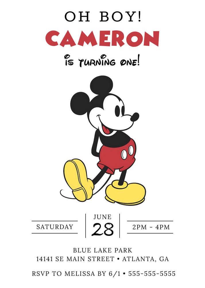 Editable Simple Modern Mickey Mouse Birthday Invitation | Canva Template