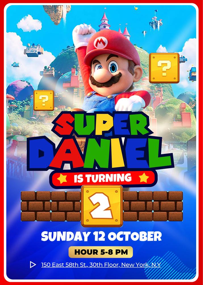 Super Mario Birthday Invitation Template | Editable Canva Mario Bros Invite