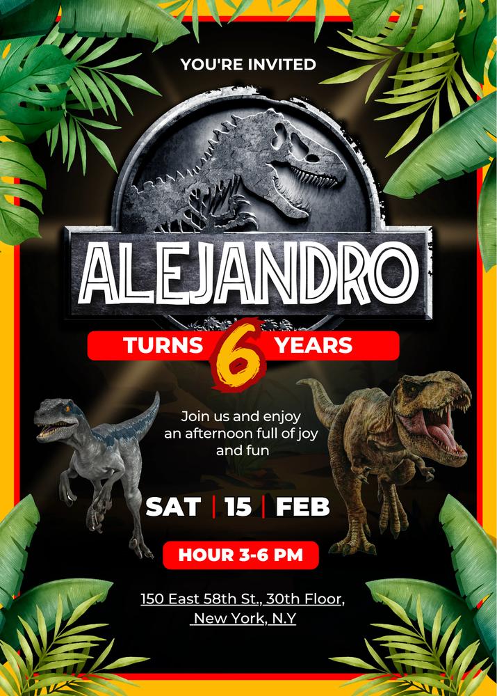 Editable Dinosaur Birthday Invitation | Dino World Canva Template
