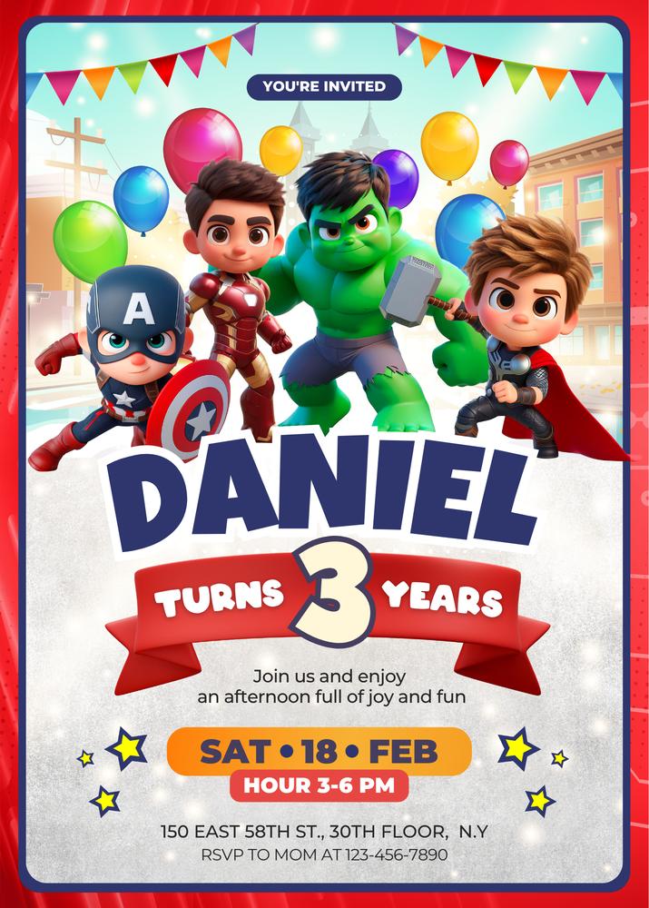 Avengers Superhero Birthday Invitation | Editable Canva Template