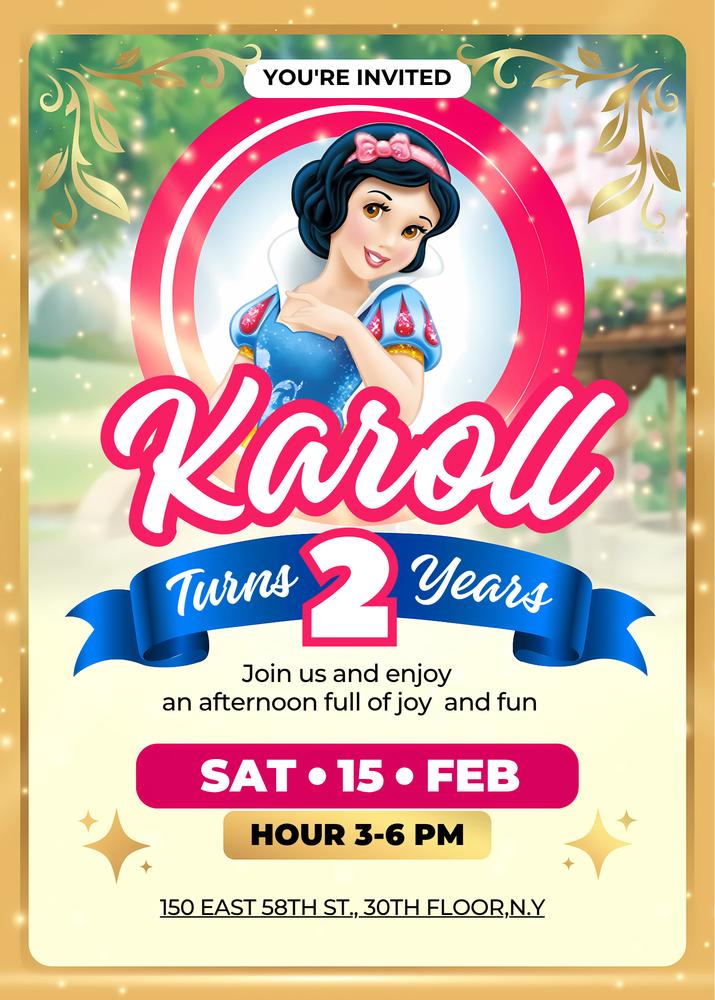 Snow White Birthday Invitation | Editable Canva Template for Kids Party