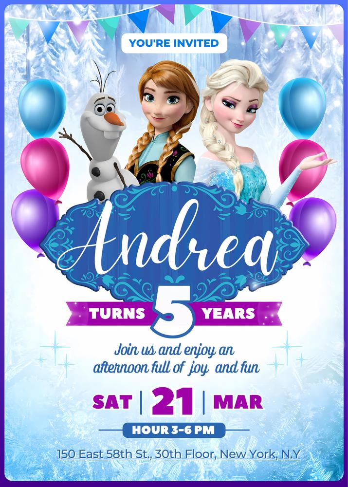 Frozen Birthday Invitation Template | Editable Princess Elsa Evite for Girls