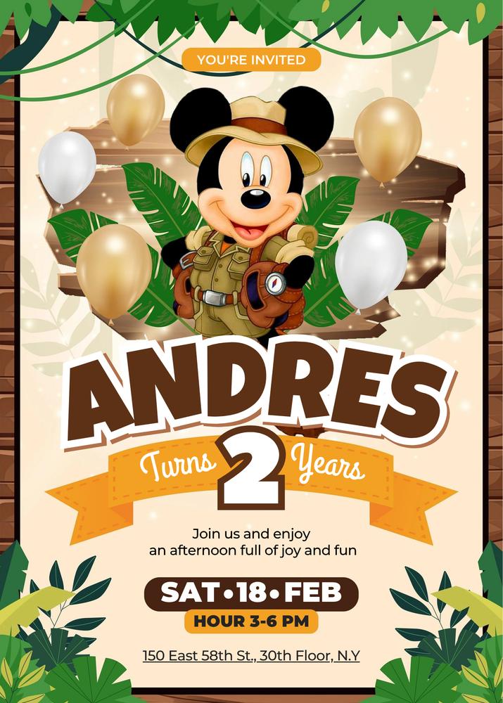 Mickey Safari Birthday Invitation | Editable Canva Template | Mickey Mouse Invite
